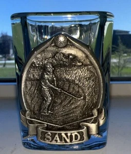 Square GOLF Shot Glass Pewter Medallion Sand - Picture 1 of 9