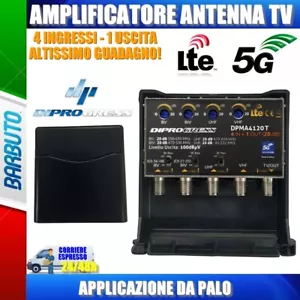AMPLIFICATORE DA PALO 4 INGRESSI III+IV+V+UHF 20dB REGOLABILE FILTRO LTE/5G - Foto 1 di 1