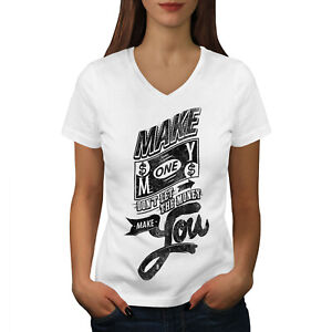 Wellcoda Make Money Dollar Womens V-Neck T-shirt, Dollars Graphic Design Tee
