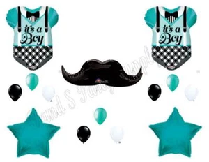 Aqua BABY BOY MUSTACHE BODYSUIT shower Balloons Decoration Supplies - Picture 1 of 1