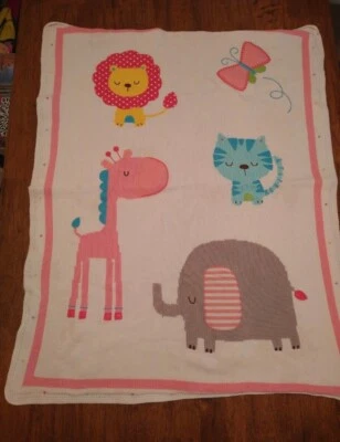 考拉宝宝白色粉红色钩针毯棉针织狮子长颈鹿猫大象  — 第 1/4 张图片