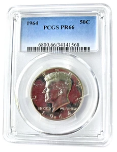 1964 KENNEDY HALF PR-66 PCGS - Top Preis - BRIGHT GLÄNROUS MIRROR-LIKE PROOF - Bild 1 von 2