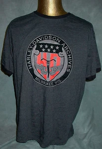HARLEY-DAVIDSON MOTORCYCLES MUSEUM ARCHIVES MEN'S XL GRAY RINGER T SHIRT, NEW! - Picture 1 of 5