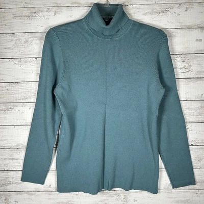 Coldwater Creek Acanalado Polvoriento Teal Tejido Cuello Alto XL Foto 1 de 4