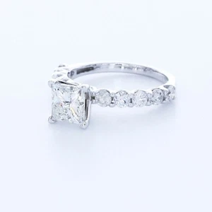 2.3CT LAB-CREATED DIAMOND E/VVS2 PRINCESS CUT 14K GOLD PRONG CLASSIC ACCENT RING - Picture 1 of 3