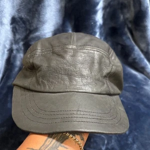 Zanerobe 100% Leather Black Adjustable Dad Hat Streetwear Cap Skater Y2K Casual - Picture 1 of 8