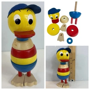 Donald Duck Spielzeug stapelbar Vintage Disney Figur Holz Neffe? West Germany RAR - Bild 1 von 13