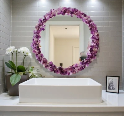 18" Amethyst Crystal Mirror , Amethyst Custom Mirror , Purple Cheval Mirror - Image 1 of 4