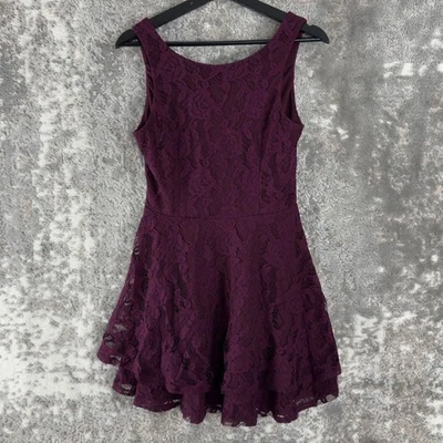 Speechless Juniors Size 5/M Floral Sleeveless Lace Flare Mini Dress Purple Zip - Image 1 of 4