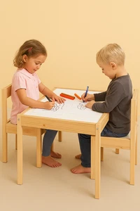 Kids Table and 2 Chairs Set Children’s Wooden Furniture Playroom Nursery Study - Picture 1 of 5