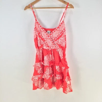 Angel Biba dress womens size 8 mini red floral sleeveless ruffle VNeck 123186 - image 1 of 4