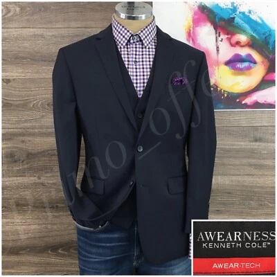 Kenneth Cole Mens Suit Jacket + Vest Blazer Sport Coat Two Button Wool 40R Slim - Image 1 of 4