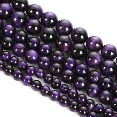 Natural Tiger's Eye Gemstone Smooth Round Loose Beads for DIY Bracelet Necklace - Image 1 of 4
