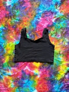 VTG 90s Simply Basic Solid Grunge Distress Black Braided Sides Cropped Tank Top - Picture 1 of 8