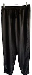 Allegra K Satin Joggers Women's Drawstring Elastic Waist Sz L Black NWT Comfort - Picture 1 of 5