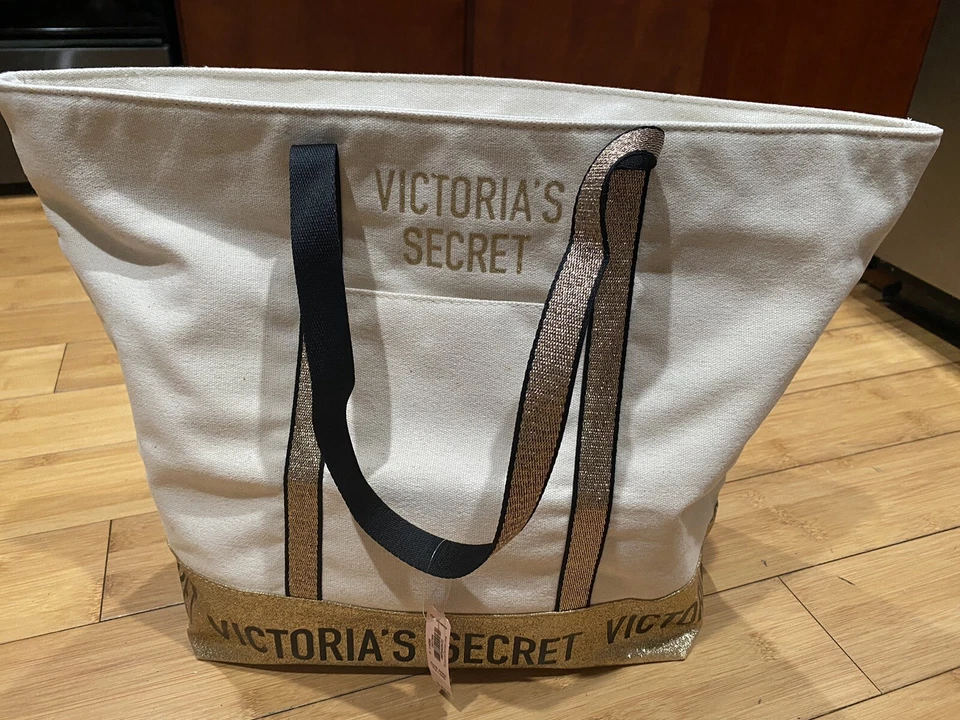 Victoria's Secret Limited Edition 2018 Gold Sparkle Canvas Tote Bag