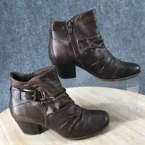 Baretraps Boots Womens 7.5 M Rikita Ankle Booties Brown Side Zip Buckle Block - Picture 1 of 16