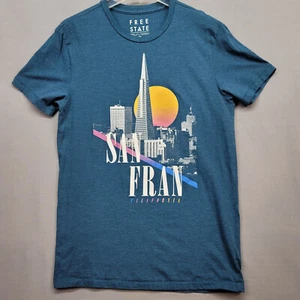 San Fran Free State California Graphic Sky Line Short Sleeve T Shirt Medium Blue - Picture 1 of 12