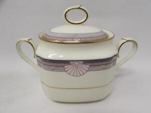 Stanford Court by Noritake Sugar Bowl Gray Tan Marble & Key Bands Shell Insets