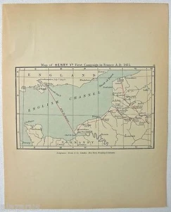 Vintage Longmans Map of Henry the 5th's First Campaign in France 1415 - Picture 1 of 3