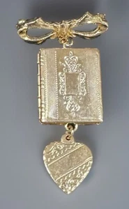 Spilla vintage fiocco pendente libro medaglione spilla cuore 2,5" goccia MCM - Foto 1 di 11