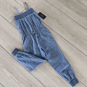 Polo Ralph Lauren Chambray Smocked Cotton Jumpsuit Size 5 Girls NEW - Picture 1 of 7