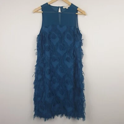 Vestido Michael Kors Mujer UK10 US6 Azul Teal Flecos Pluma Pavo Real Fiesta Formal Foto 1 de 4