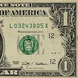 X Note Fancy Serial Number One Dollar Bill L03243805X FW 2009 12.8 Million Run - Picture 1 of 8