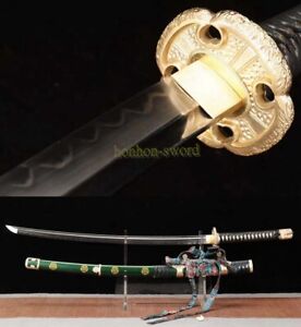 T10 Clay Tempered Tachi Katana Japanese Samurai Sword Real Hamon Brass Tsuba