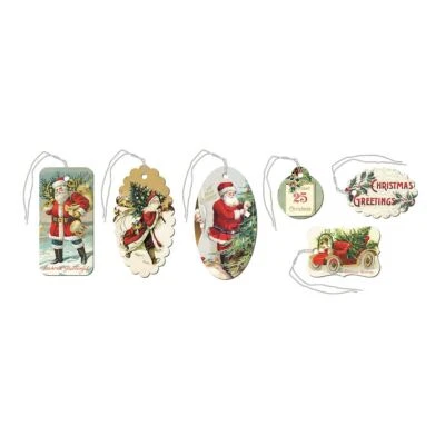 CAVALLINI PAPERS & CO Cavallini - Tin of 36 Glittered Gift Tags - Christmas Santa (HOLCHR)