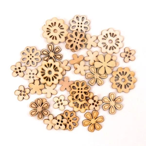 30-35pcs Wood Flower natural unfinished Scrapbook embellishment craft #1893 - Picture 1 of 1