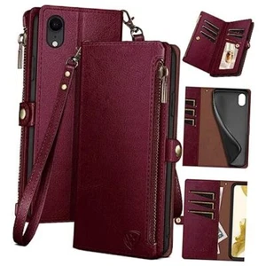 for iPhone XR 6.1" Wallet case with 【RFID Blocking】 Zipper Credit Wine Red - Picture 1 of 7