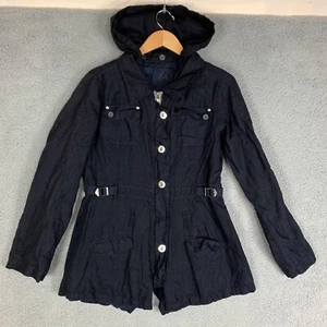 Johnny Was Pete & Greta Linen Parka Utility Jacket Womens Large Black Hooded - Picture 1 of 12