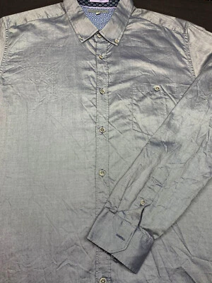 Camisa Ted Baker Para Hombres Londres Botón Delantero Manga Larga Gris Algodón 6 Foto 1 de 4