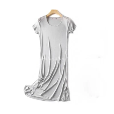 Women Mulberry Silk Knit Nightgown Short Sleeve Sleep Slip Dress Shirt Sleepwear - Image 1 of 4