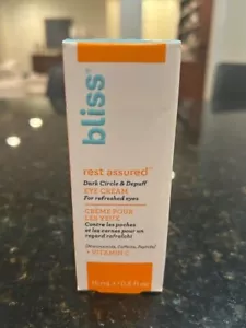 bliss REST ASSURED Dark Circle Depuffing EYE CREAM .5oz vitamin C caffeine - Picture 1 of 4