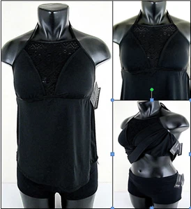 a.n.a Medium Black Tankini Boyshort 2 pc Swimsuit High neck Eyelet ana New - Picture 1 of 10