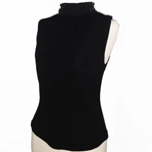 Talbots SZ 2 Petite Black Beaded Collar High /Turtle Neck Stretch Sleeveless Top - Picture 1 of 7