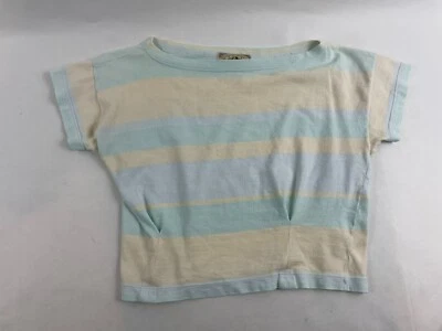 Etcetera 衬衫女式 M 码奶油色蓝色裁剪复古船领短袖 — 第 1/4 张图片