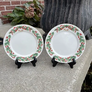 Set of 2 Sango Noel Christmas Porcelain Salad Plates 7-1/2"  Vintage 1990 #8401 - Picture 1 of 7