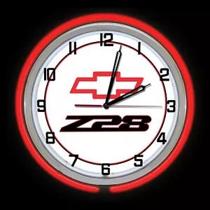 19" Camaro Z28 Sign Double Neon Clock Red Chevy - Picture 1 of 2
