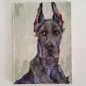 ACEO Original Painting Dog Pet Portrait Animal ATC Gouache Multicolor Modern Art - Picture 1 of 11