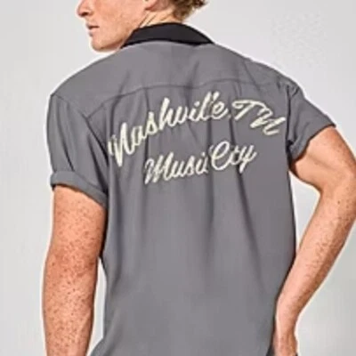 Camisa Arizona Gris Negra Abotonada NASHVILLE TN Music City Cabana Para Hombres M NUEVA Foto 1 de 4