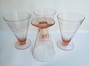 Vintage Pink Depression Glass Ribbed Optic Footed Juice Water Goblets, Set of 4 - Picture 1 of 9
