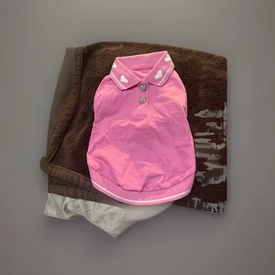 Dog Top Pink Shirt Hearts M Beaded - Image 1 of 3