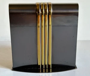 Vintage Art Deco Expanding Scroll Bookend Black & Brass Tone Metal 1930s - 1940s - Picture 1 of 10
