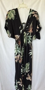 Malai Bademode Maxikleid Blumen Small schwarz grün rot V-Empire Taille hinten offen - Bild 1 von 16