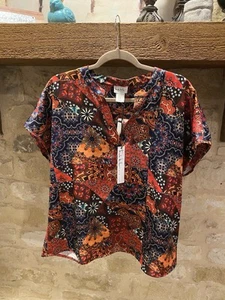 NWT NICOLE MILLER Women’s 1x Colorful Abstract Boho Design Blouse Beautiful - Picture 1 of 8