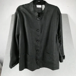 Liz Claiborne Woman Jacket Womens 3X Black Linen Button Front Pockets Mandarin - Picture 1 of 13