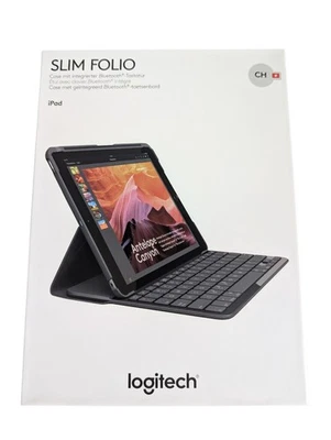 Logitech iPad 5th Gen Slim Folio with Wireless Keyboard SWISS QWERTZ - Black - image 1 of 4